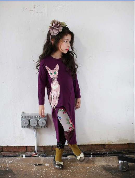 F68096-1 Spring autumn girls sexy kitten longs sleeve children dress